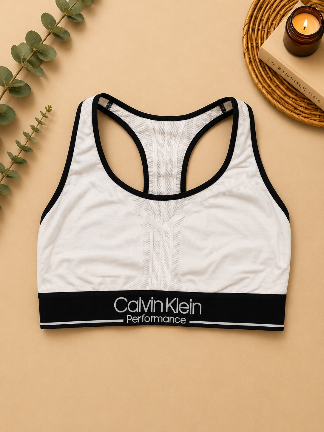 Calvin Klein Performance White and Black Racerback Sports Bra 2