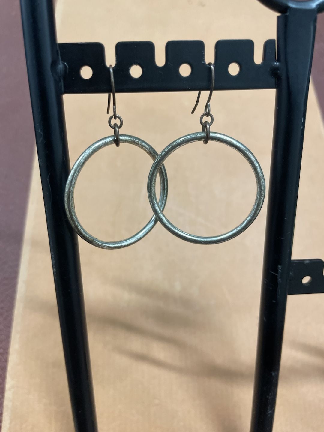 Oxidized Silver Hammered Open Circle Dangle Hoop Earrings 4