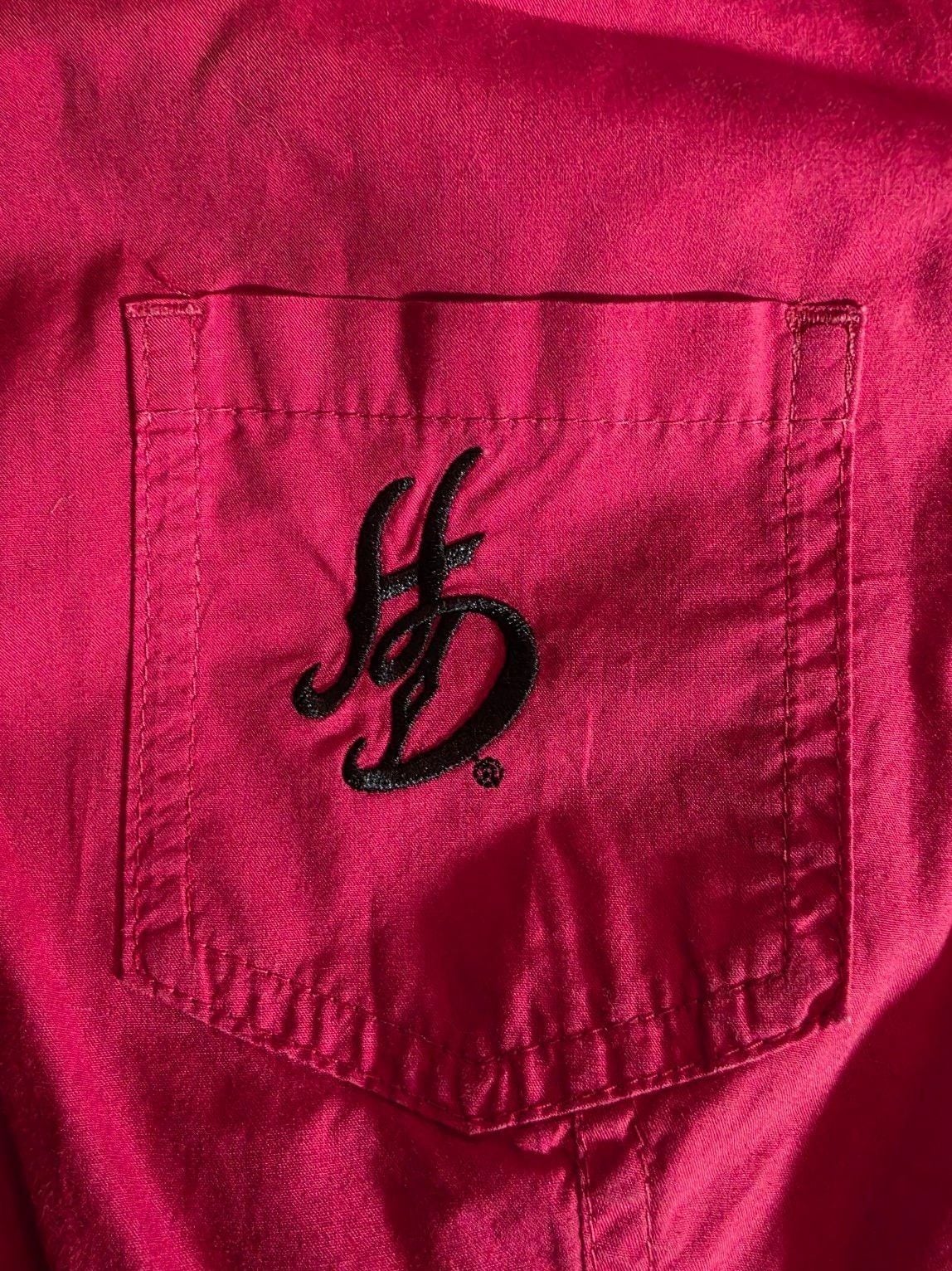 Harley-Davidson Women's Red Pearl Snap Shirt With Rhinestone Wing Graphic XL 3