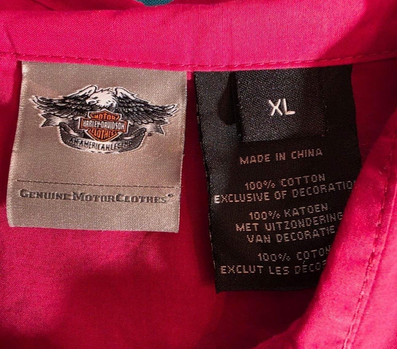 Harley-Davidson Women's Red Pearl Snap Shirt With Rhinestone Wing Graphic XL 4
