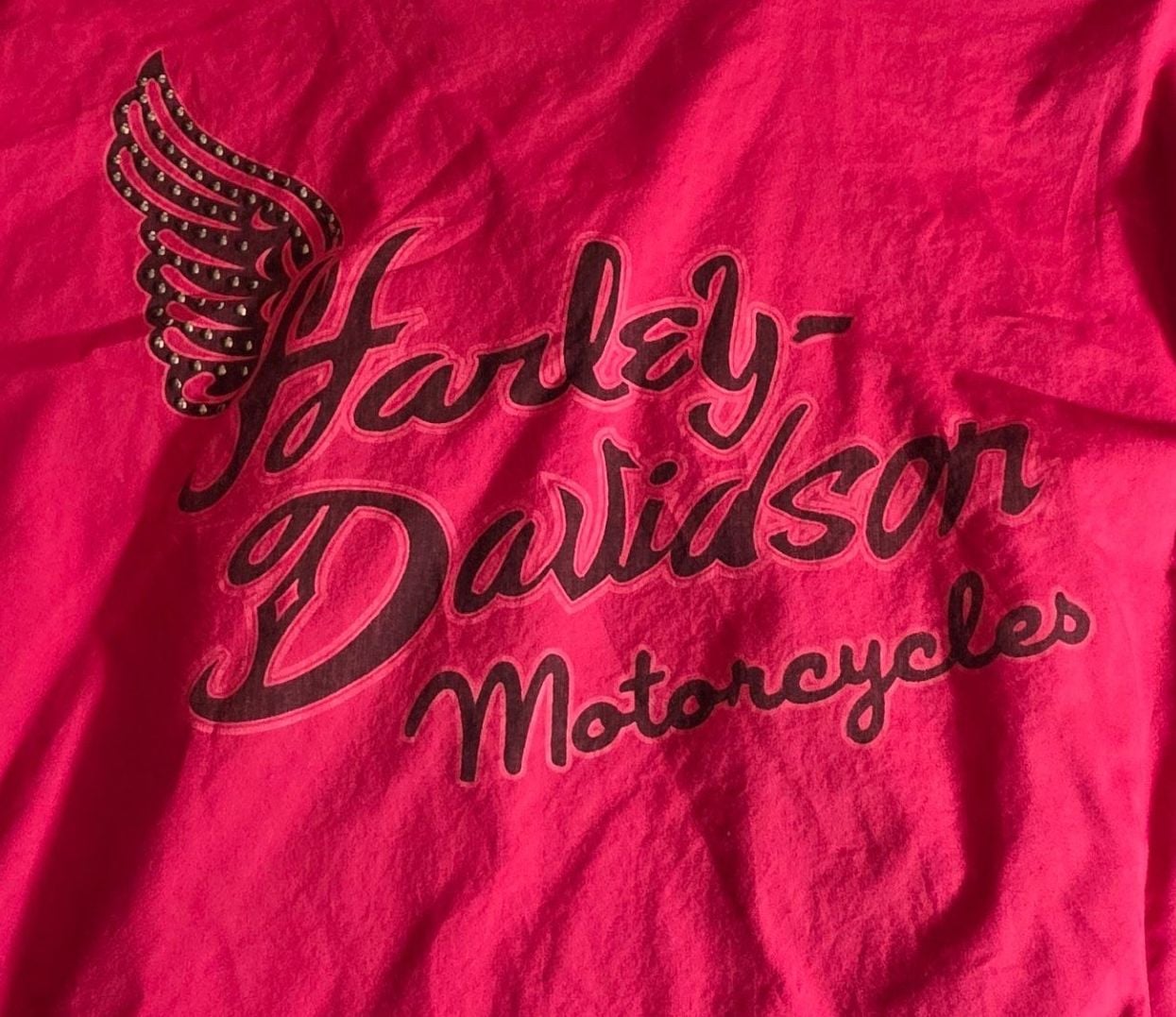 Harley-Davidson Women's Red Pearl Snap Shirt With Rhinestone Wing Graphic XL 7
