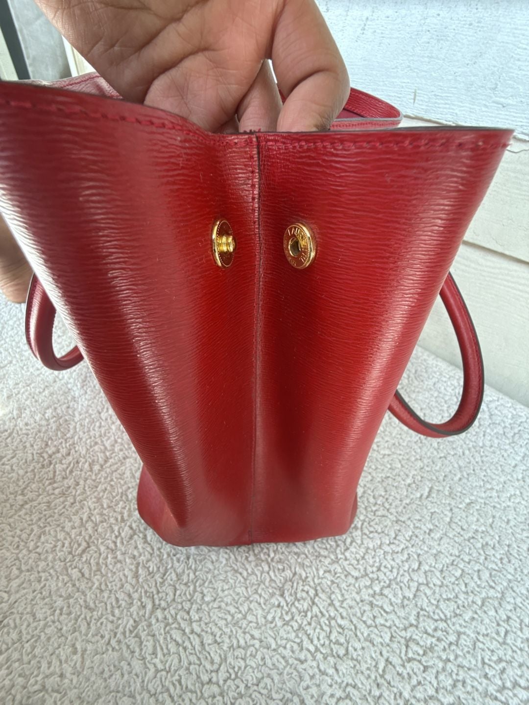 Ralph Lauren Red Textured Leather Double Handle Tote Bag 9
