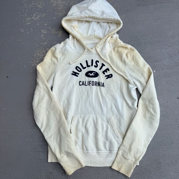 Vintage Hollister California White Pullover Hoodie Sweatshirt Medium