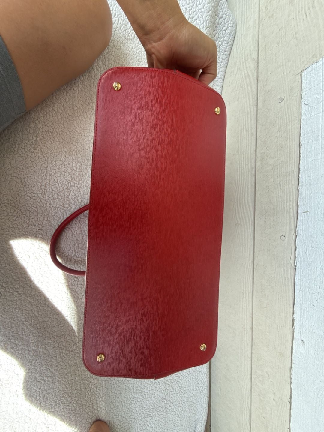 Ralph Lauren Red Textured Leather Double Handle Tote Bag 11