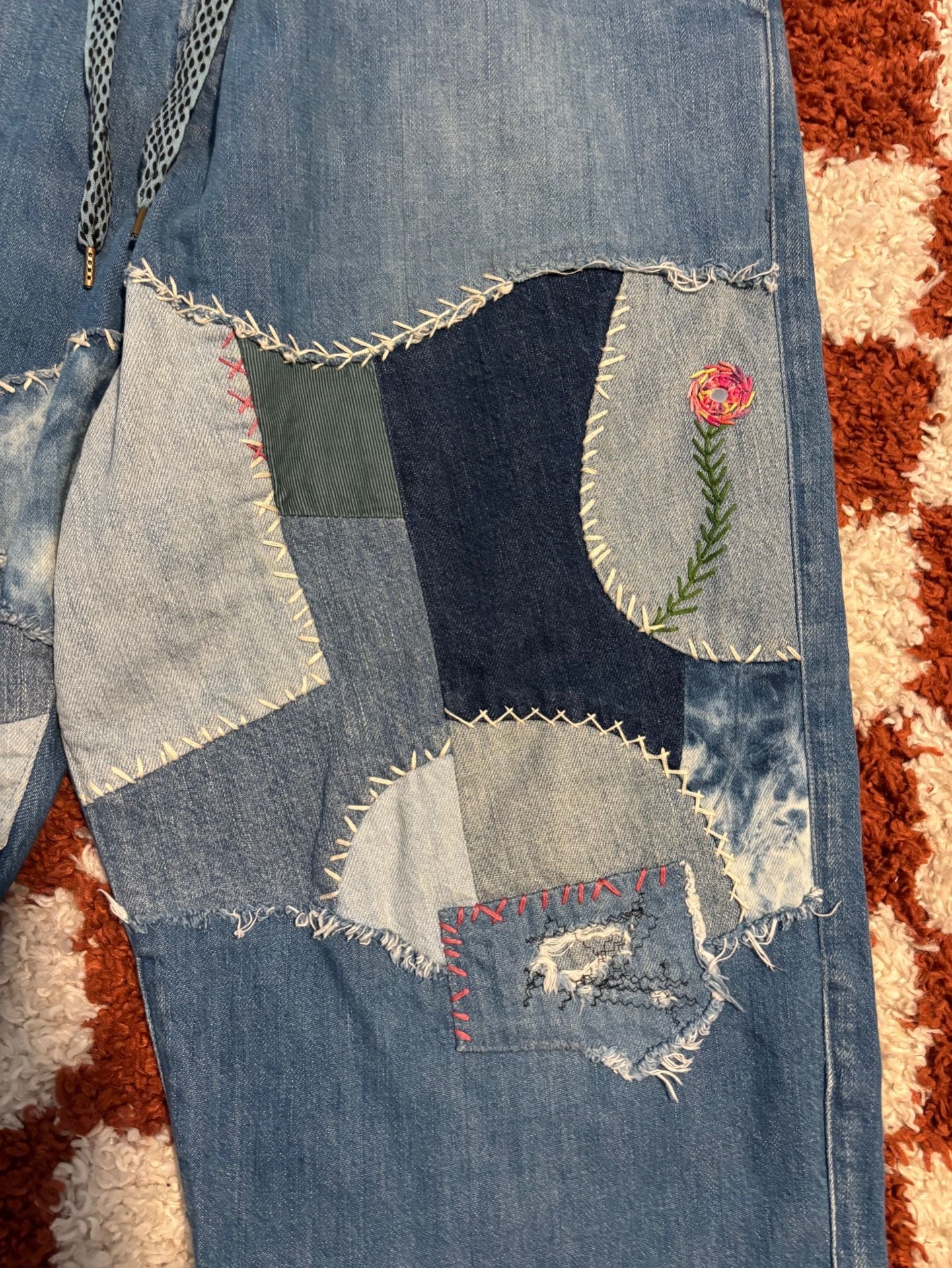 Kapital Light Blue Patchwork Cotton Joggers Jeans 3