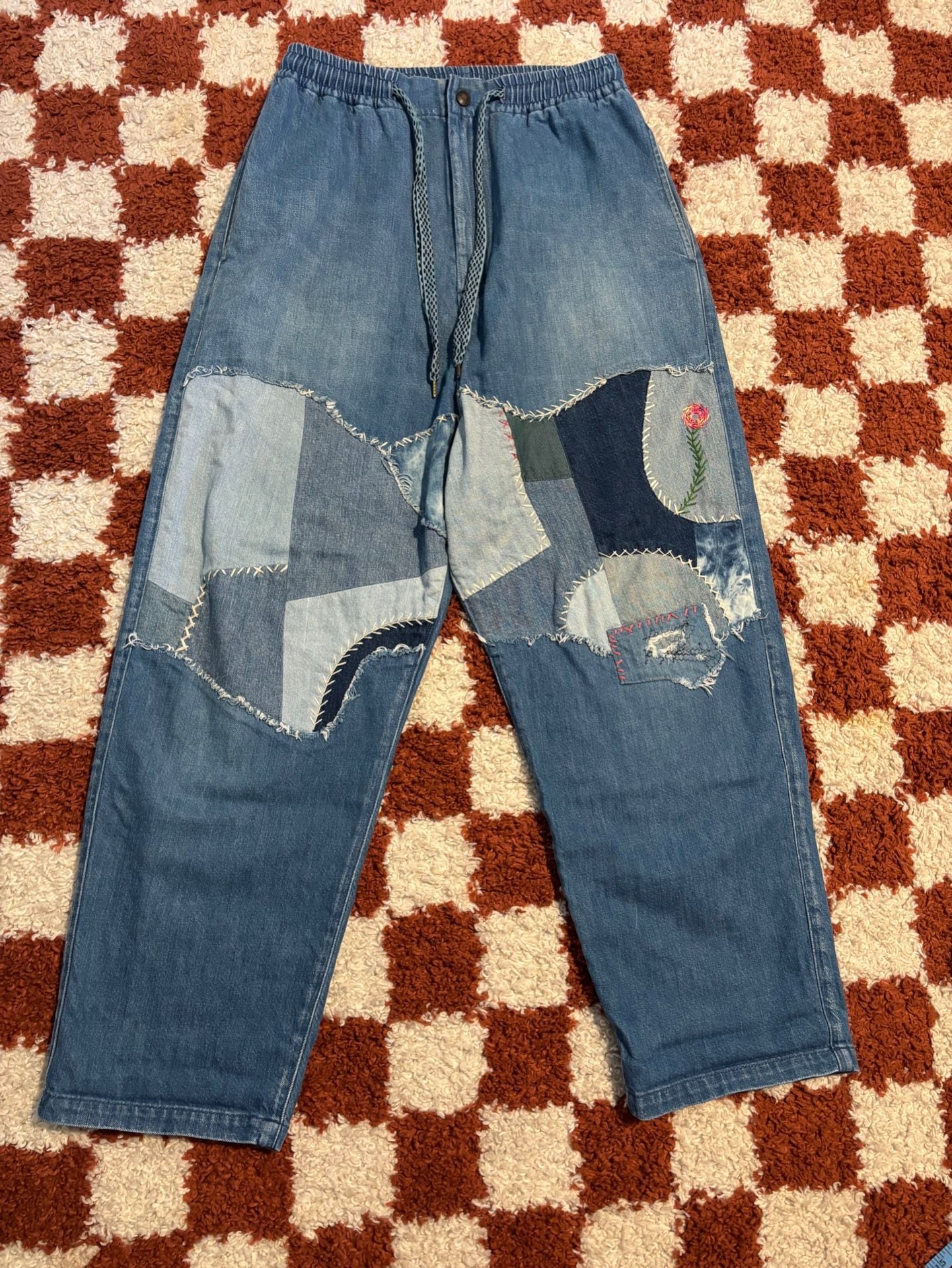 Kapital Light Blue Patchwork Cotton Joggers Jeans 2