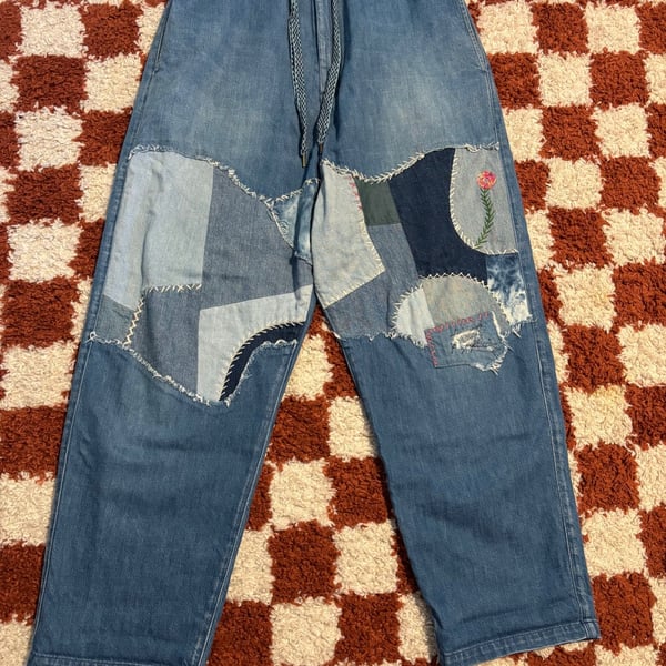 Kapital Light Blue Patchwork Cotton Joggers Jeans