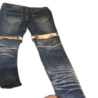 PREOWNED!!! M. Society Men's Blue Medium Wash Slim Tapered Stretch Jeans Strap Buckle 14