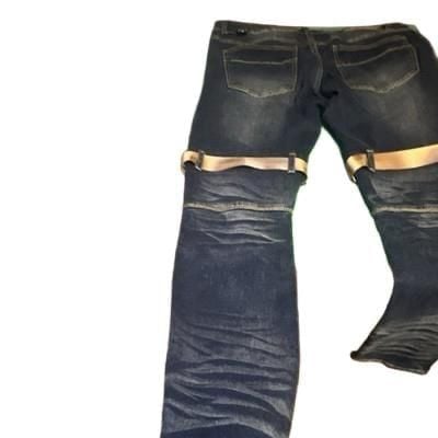 PREOWNED!!! M. Society Men's Blue Medium Wash Slim Tapered Stretch Jeans Strap Buckle 13