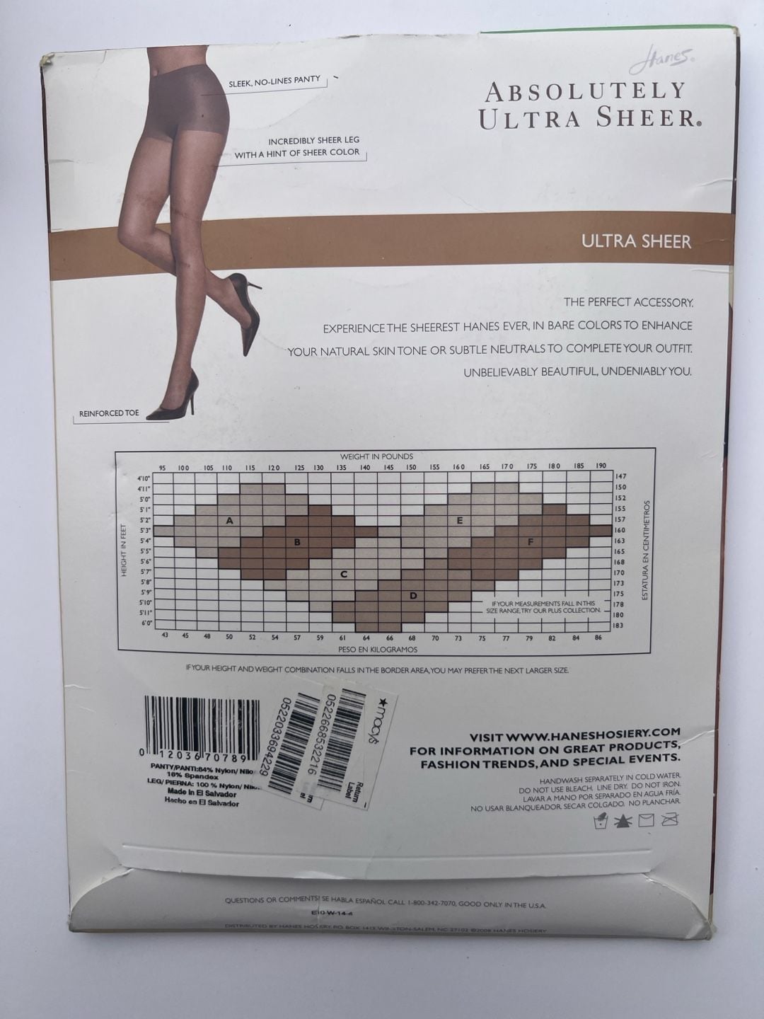 Hanes Absolutely Ultra Sheer Control Top Pantyhose, Style 706, Size C, Pale Grey 2