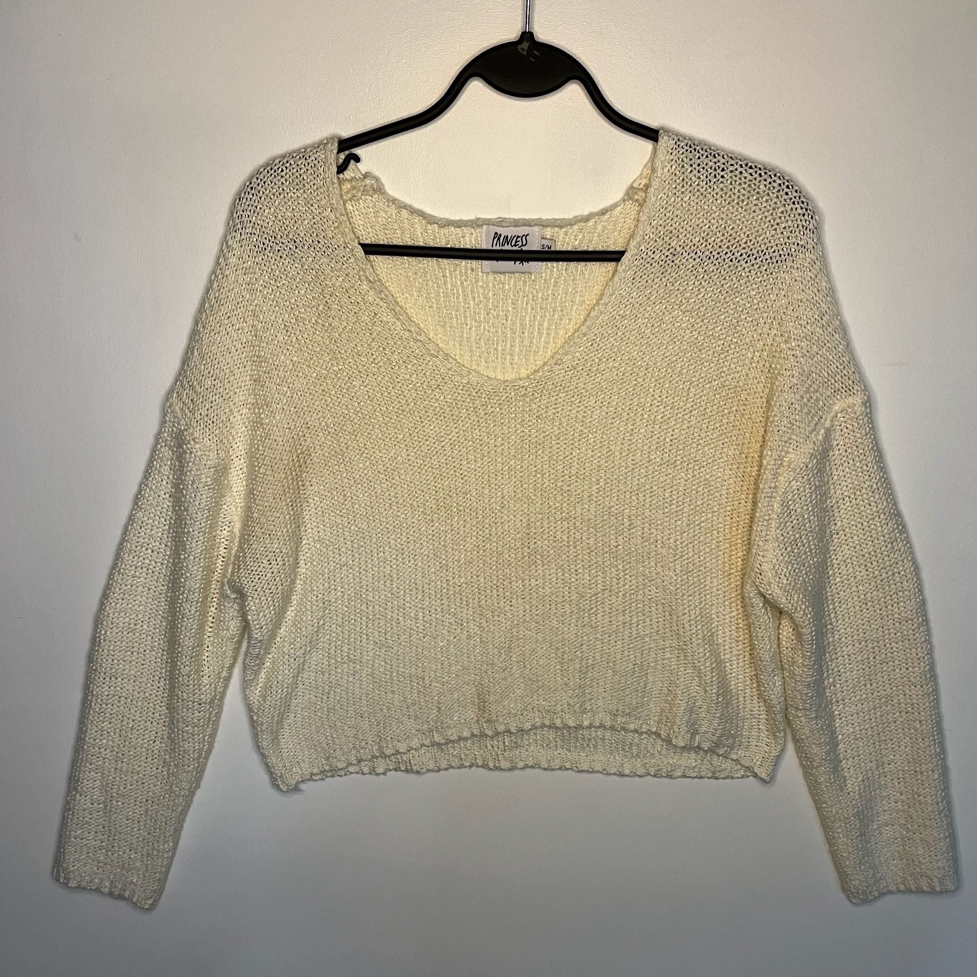 Princess Polly Cream V-Neck Cropped Knit Sweater 2