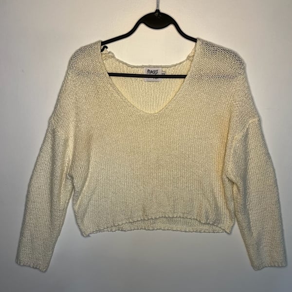 Princess Polly Cream V-Neck Cropped Knit Sweater