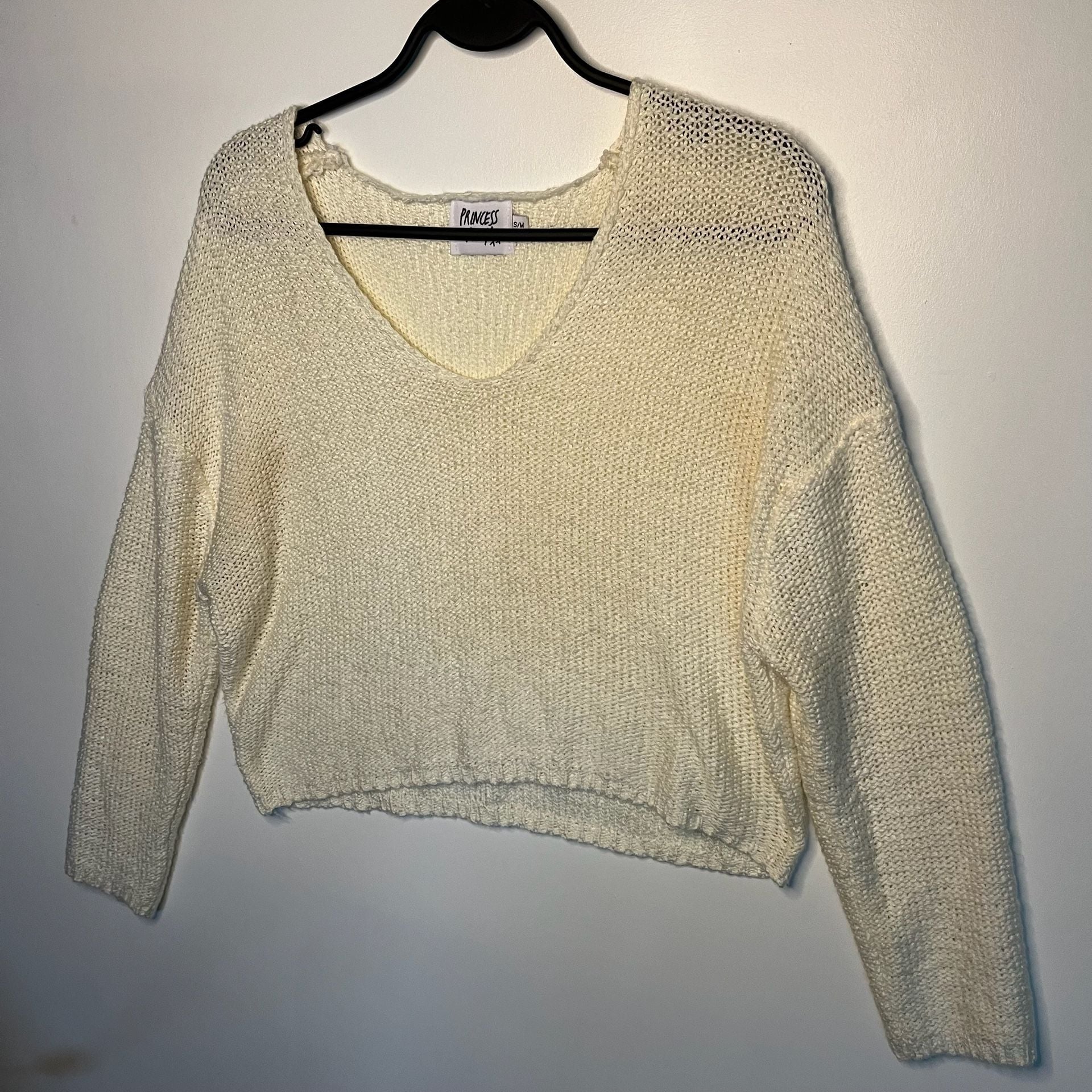 Princess Polly Cream V-Neck Cropped Knit Sweater 4