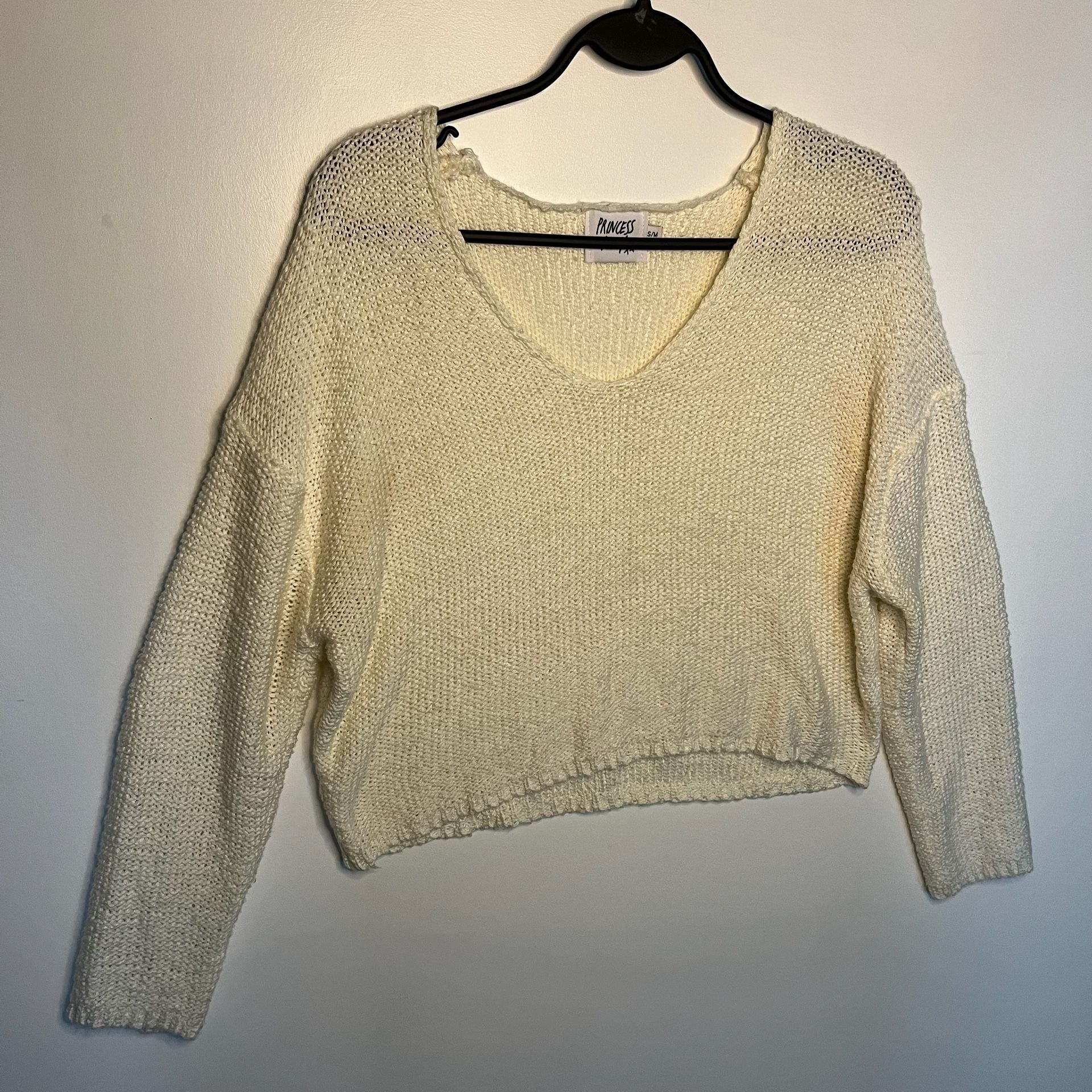 Princess Polly Cream V-Neck Cropped Knit Sweater 5
