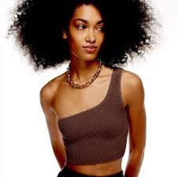 Babaton Sculpt Knit One-Shoulder Cropped Tank Brown Size S