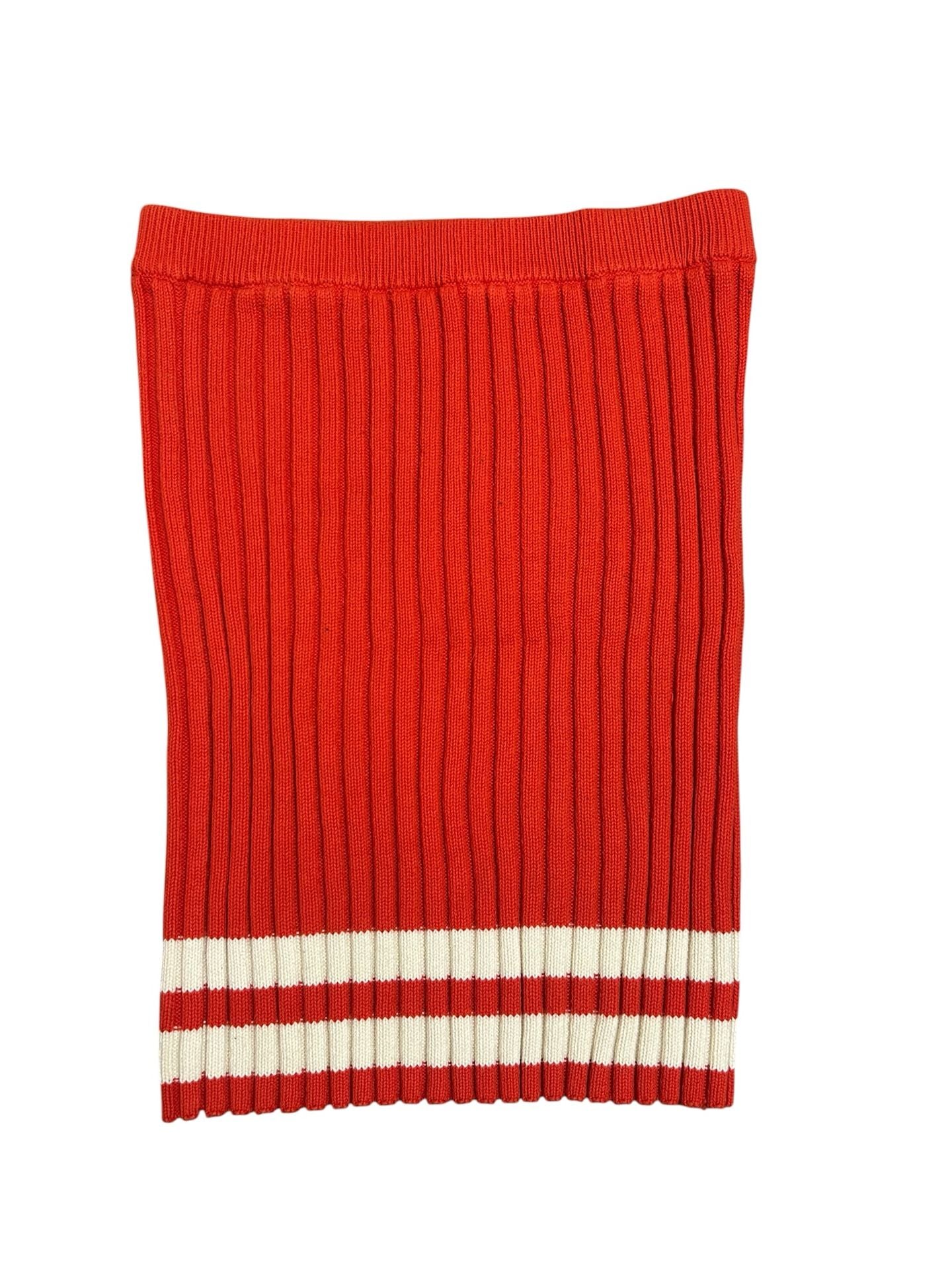 ASOS Red Ribbed Knit Mini Skirt with White Striped Hem Size US 10 2