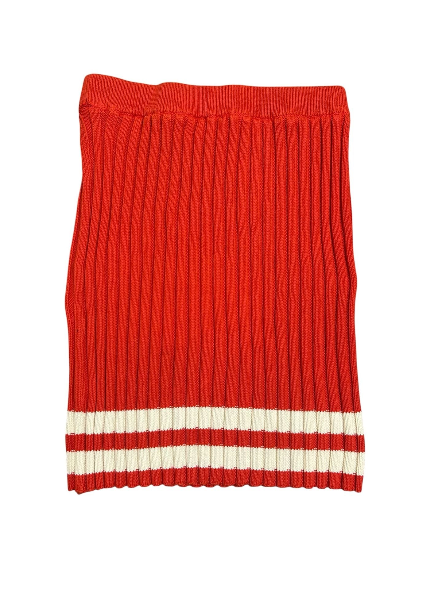 ASOS Red Ribbed Knit Mini Skirt with White Striped Hem Size US 10 3