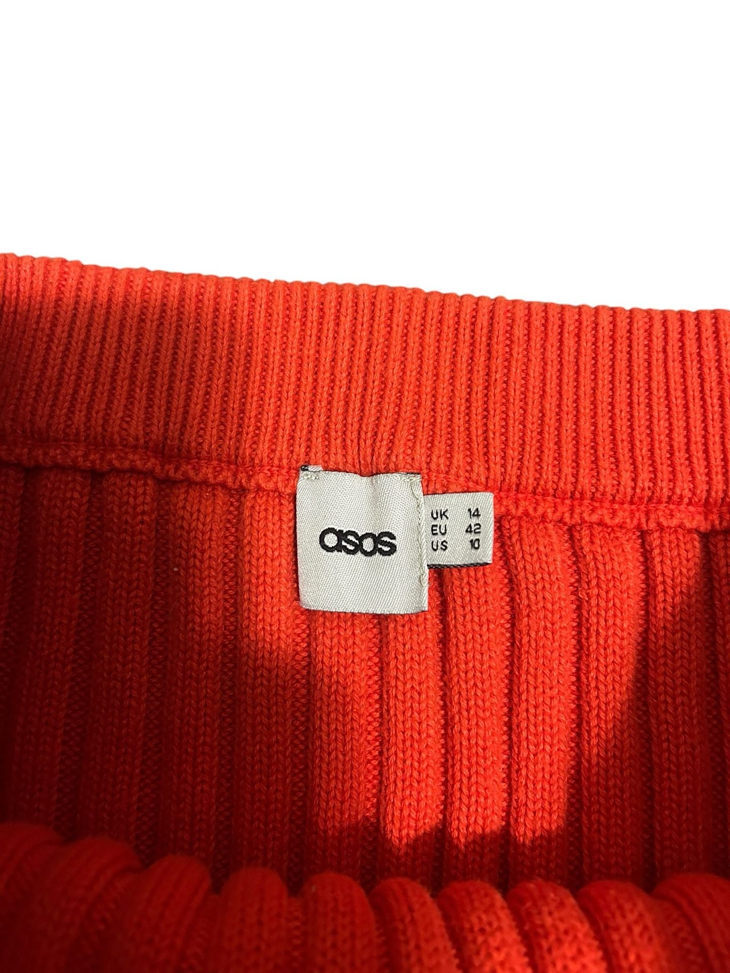 ASOS Red Ribbed Knit Mini Skirt with White Striped Hem Size US 10 4