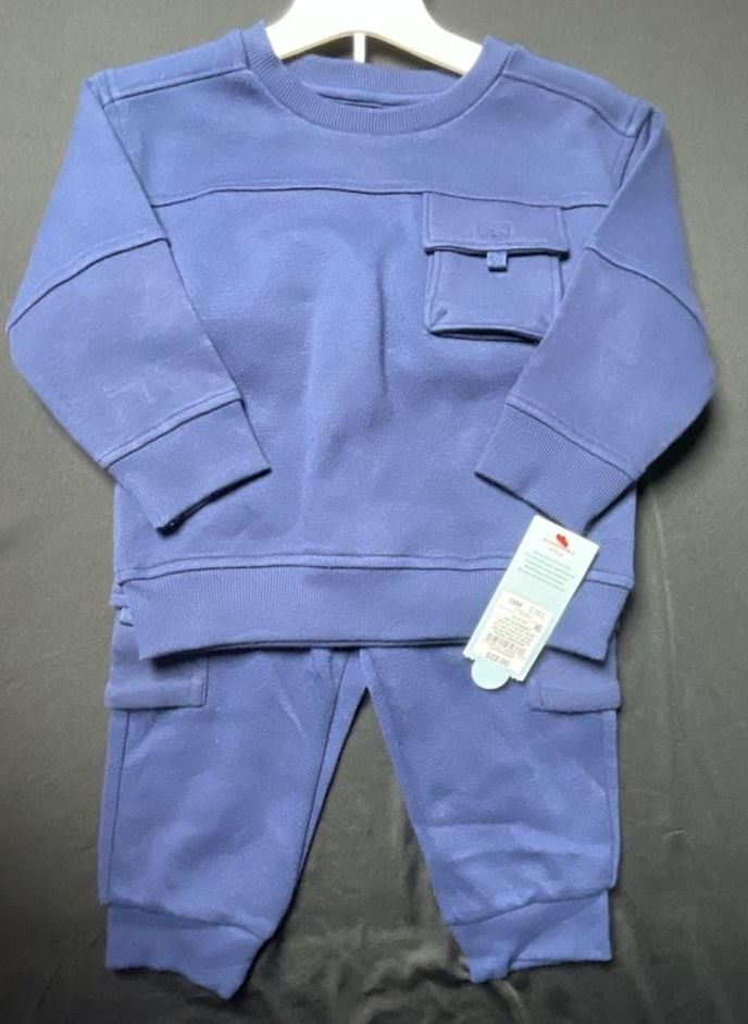 Cat & Jack Toddler Boys' Pocket Crewneck Sweatshirt and Joggers Set - Navy Blue 1
