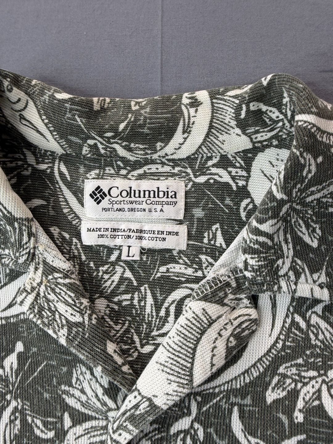 Columbia Vintage 90’s Fish Pattern Short Sleeve Golf Polo Shirt Green Men’s L 4