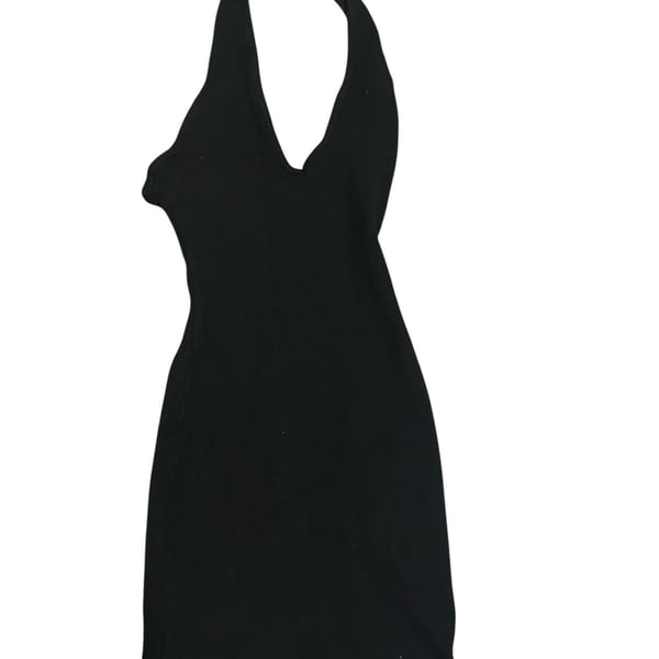 Fashion Nova Ribbed Black Halter Mini Dress