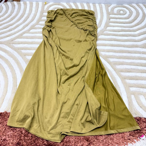 Celandine anthro Side-Ruched skirt in chartreuse green light bronze