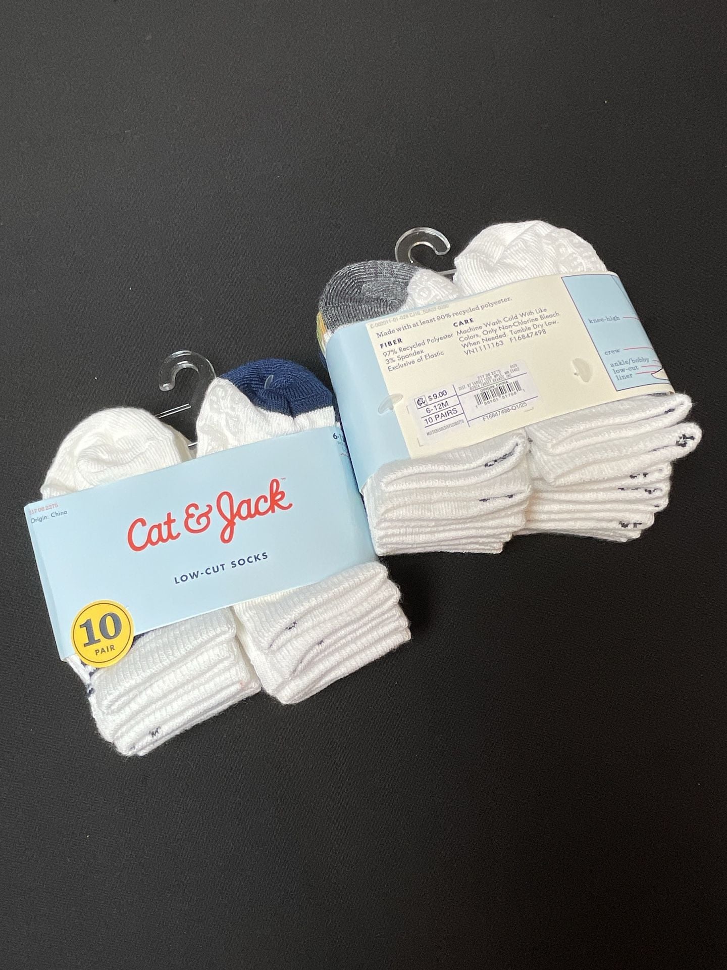 2 packs of Cat & Jack Low-Cut Socks 10-Pair Pack Size 6-12M 2