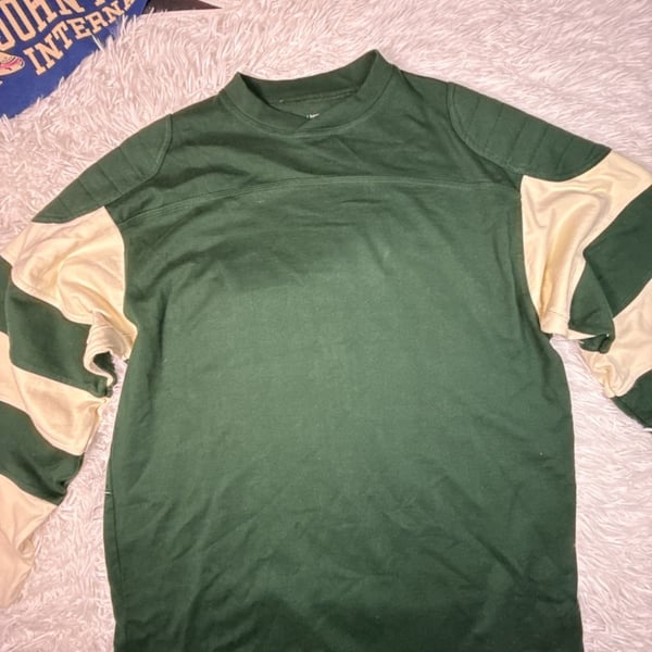 J. Peterman Green and Cream Striped Long Sleeve Cotton Jersey Shirt Size L