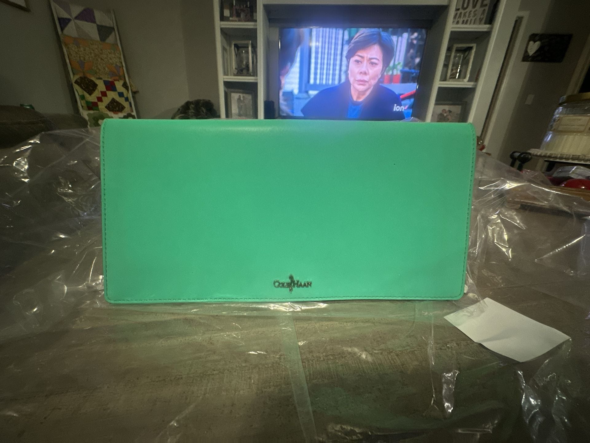 Cole Haan Green Leather Clutch Wallet with Silver Hardware 2