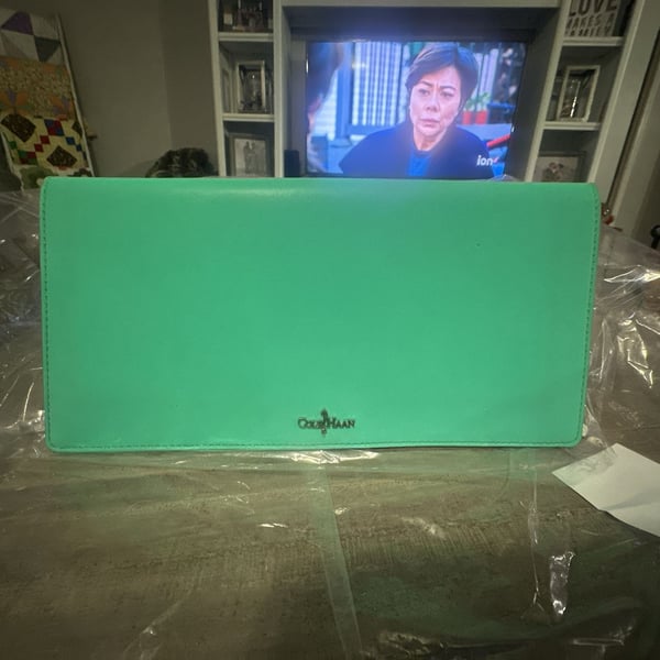 Cole Haan Green Leather Clutch Wallet with Silver Hardware
