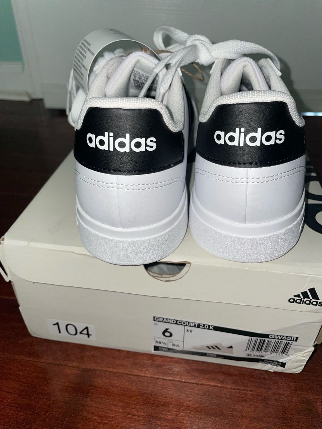 Adidas Grand Court 2.0 K White/Black Kids Sneakers GW6511 Size 6 5