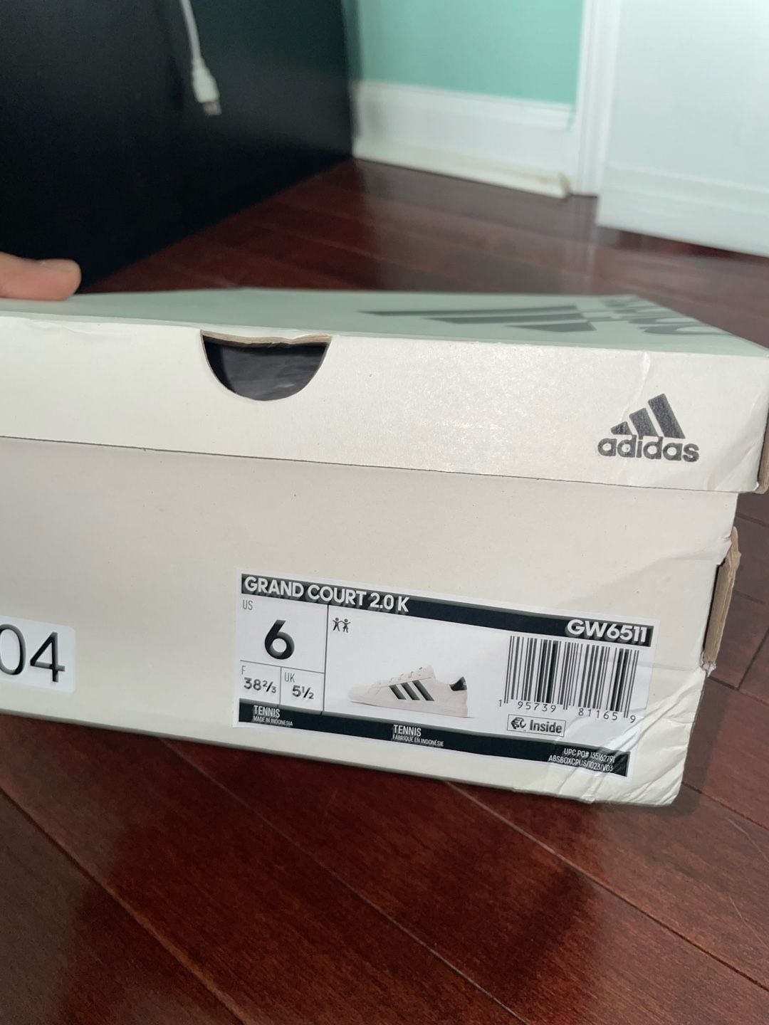 Adidas Grand Court 2.0 K White/Black Kids Sneakers GW6511 Size 6 6