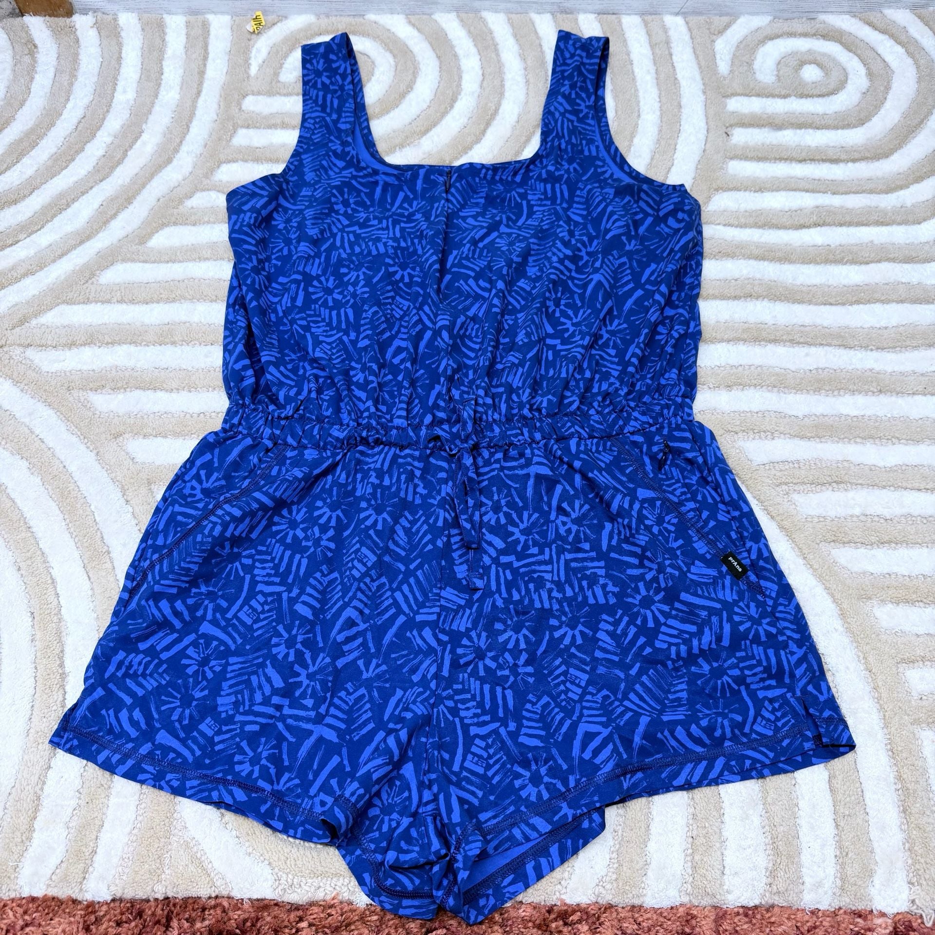M Prana Railay Blue Drawstring Summer Sleeveless lightweight zip Romper 3