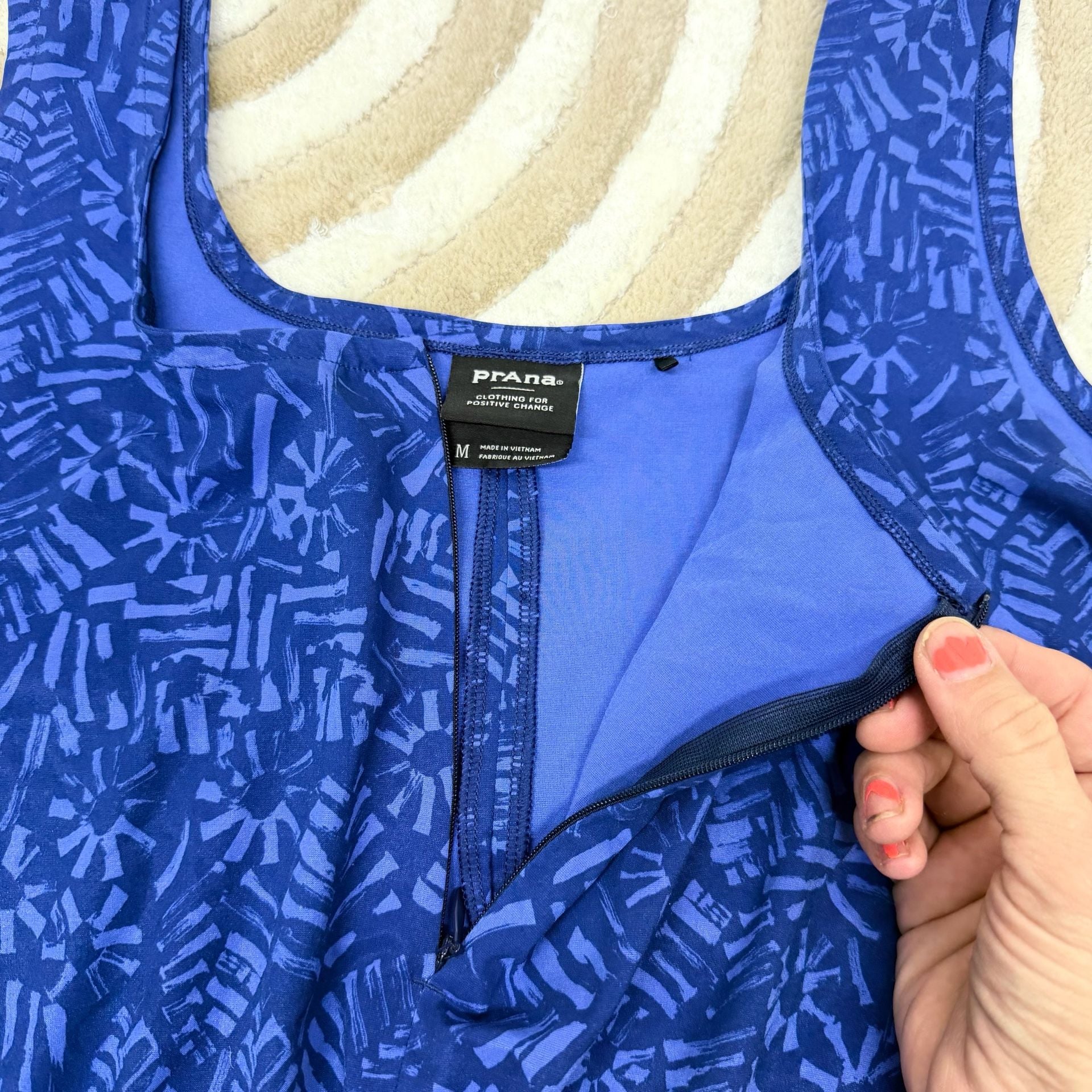 M Prana Railay Blue Drawstring Summer Sleeveless lightweight zip Romper 6
