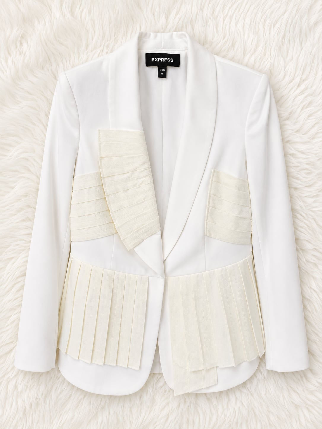 Express White Pleated Accent Blazer Jacket Size M 2