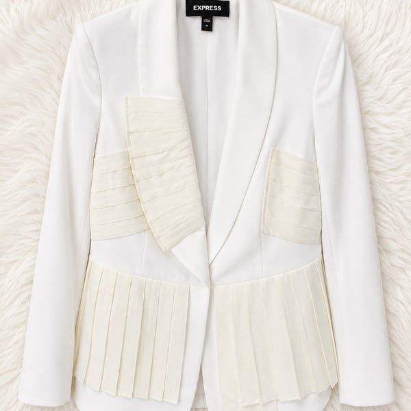 Express White Pleated Accent Blazer Jacket Size M