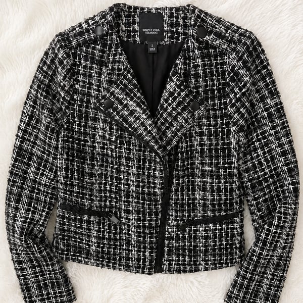 Simply Vera Vera Wang Black And White Tweed Cropped Moto Jacket Size S