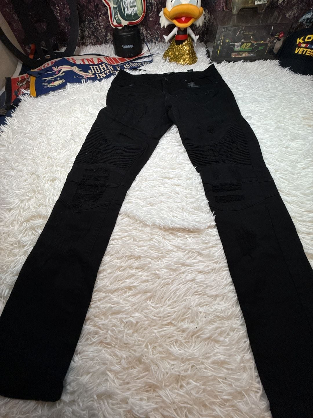 Focus Jeans Mens Black Biker Distressed Skinny Jeans Rip and Repair 2
