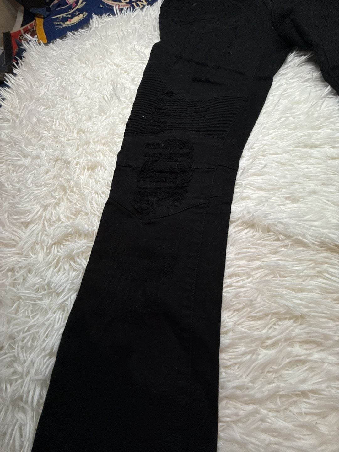 Focus Jeans Mens Black Biker Distressed Skinny Jeans Rip and Repair 3