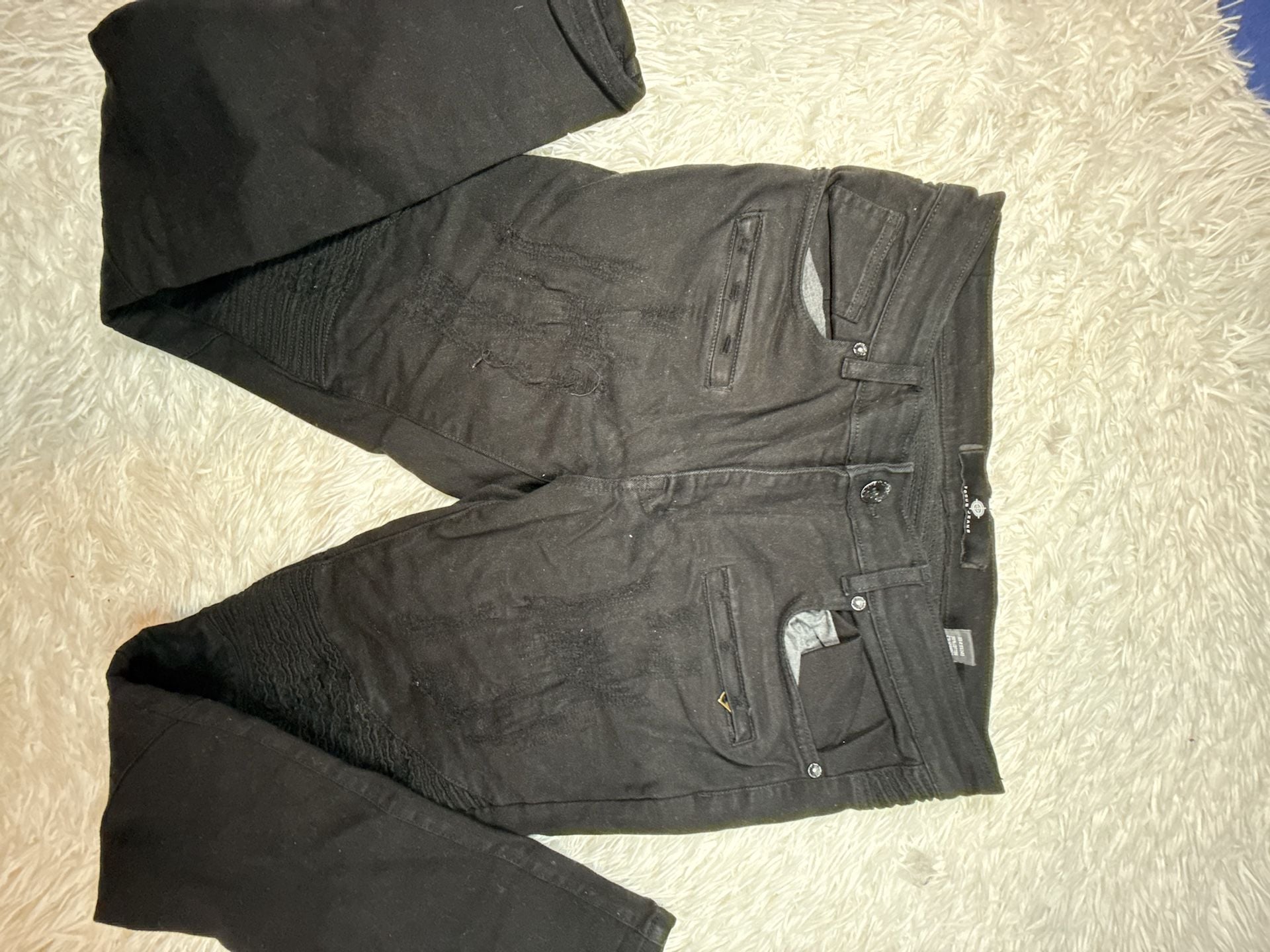 Focus Jeans Mens Black Biker Distressed Skinny Jeans Rip and Repair 5