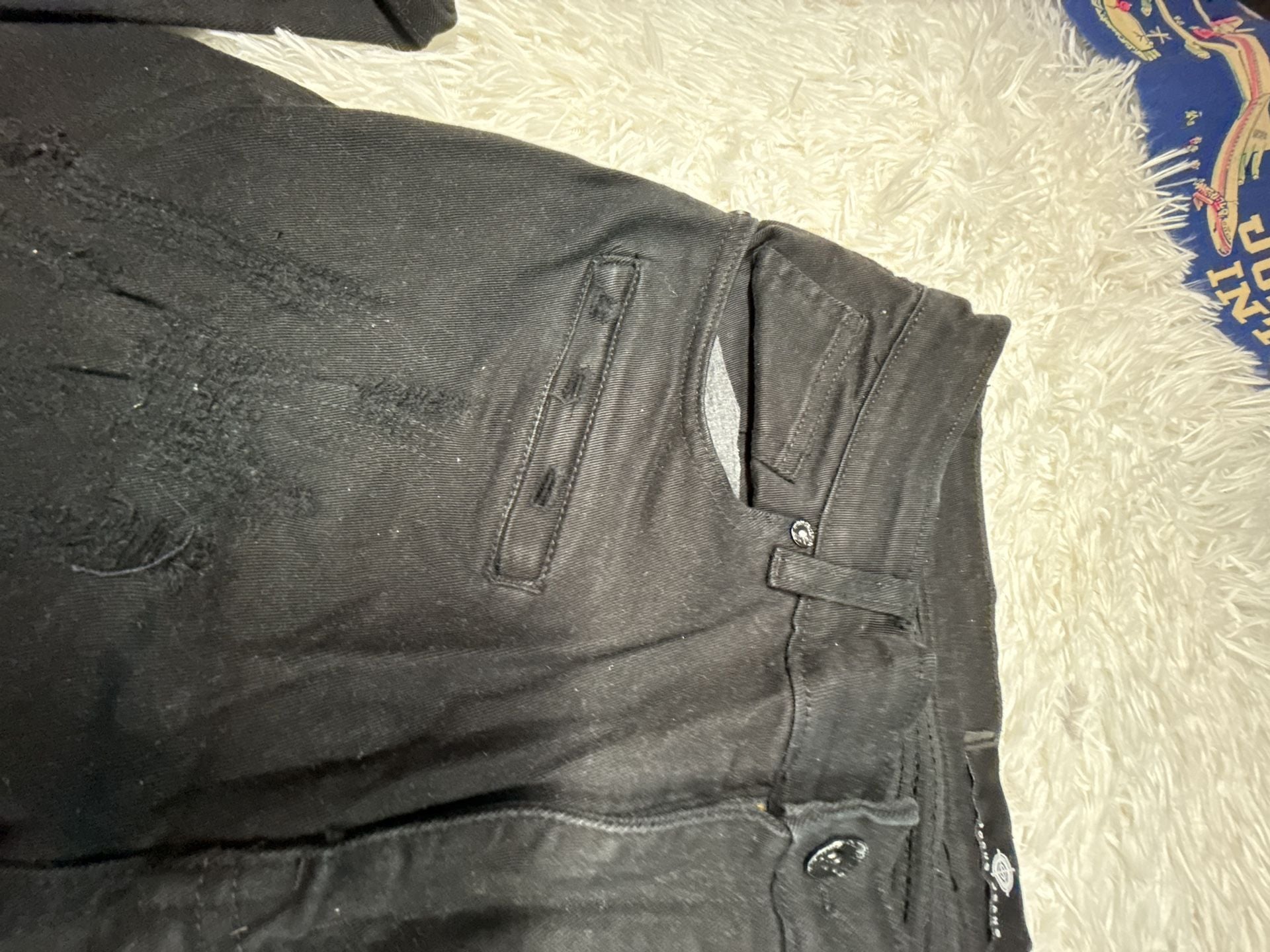 Focus Jeans Mens Black Biker Distressed Skinny Jeans Rip and Repair 7