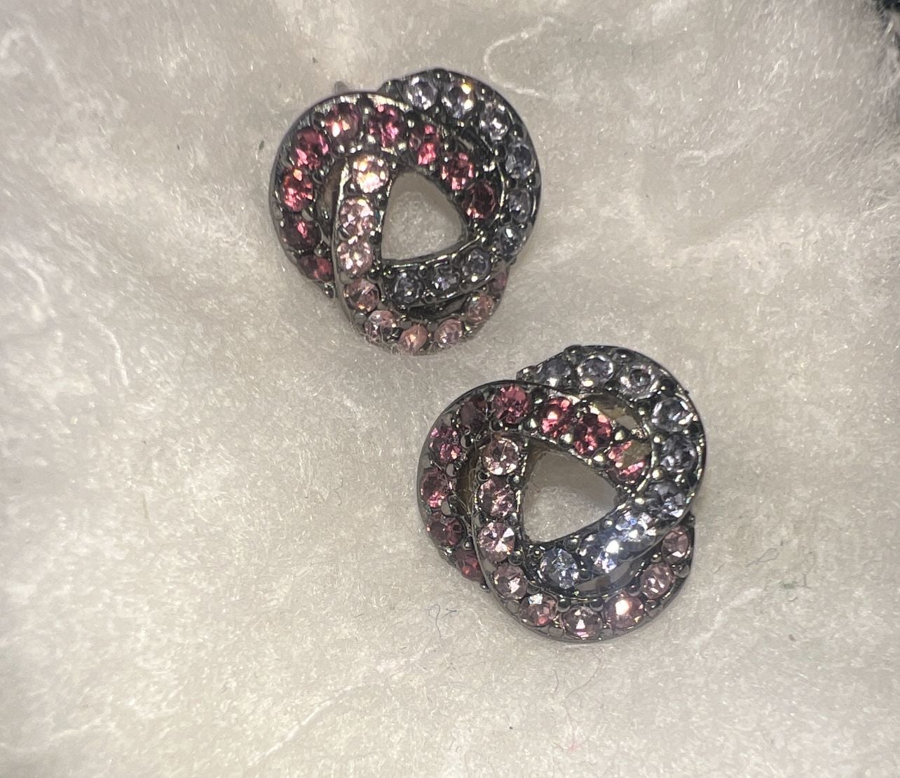Kenneth Jay Lane Gun Metal w/ Multi-Color Pink & Sapphire Rhinestone Earrings 2
