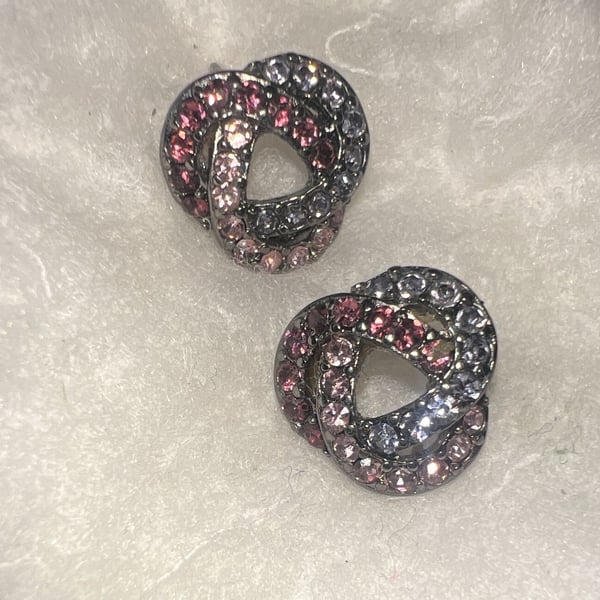 Kenneth Jay Lane Gun Metal w/ Multi-Color Pink & Sapphire Rhinestone  Earrings
