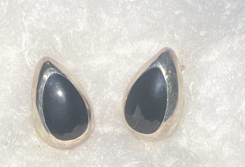 Sterling Silver Black Onyx Teardrop Post Earrings 2