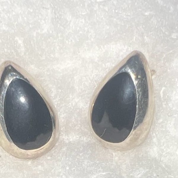 Sterling Silver Black Onyx Teardrop Post Earrings