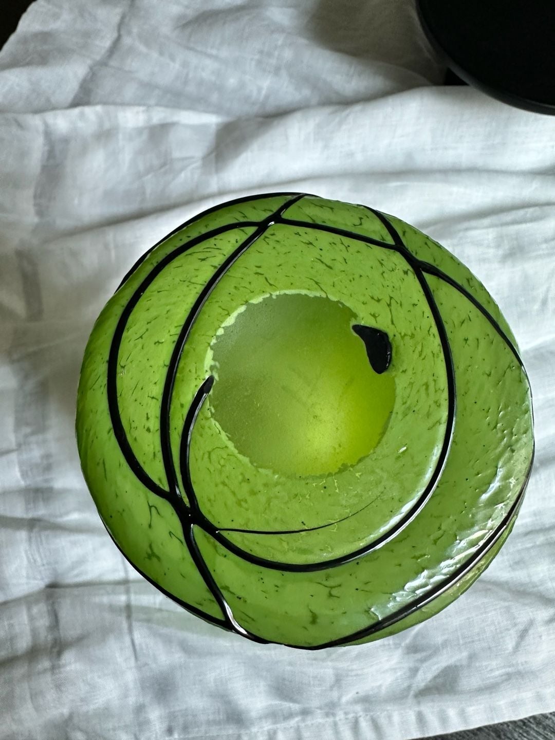 Vintage Murano Style Lime Green Blown Art Glass Vase with Applied Black Spaghett 4