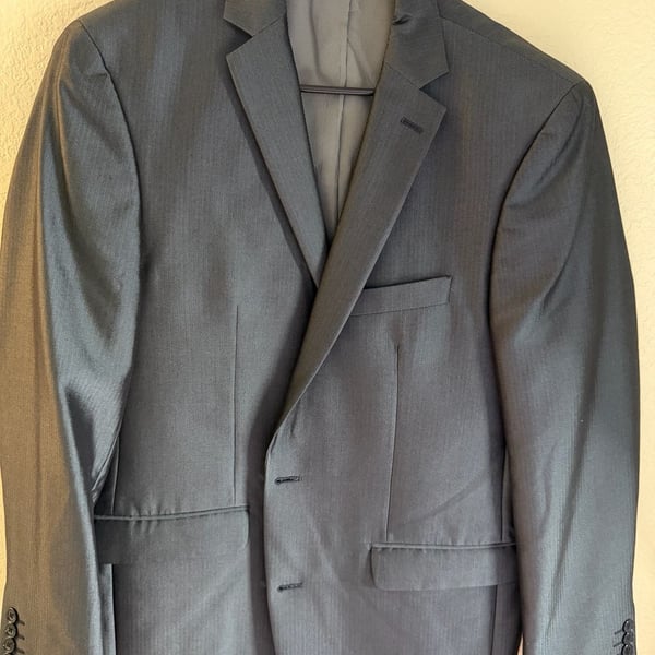 Apt. 9 Extra Slim Fit Grey Herringbone Suit Jacket Blazer and Pants Set Size 33/30
