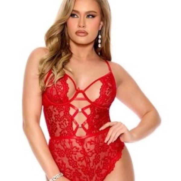 Scalloped Lace Teddy in Merlot -