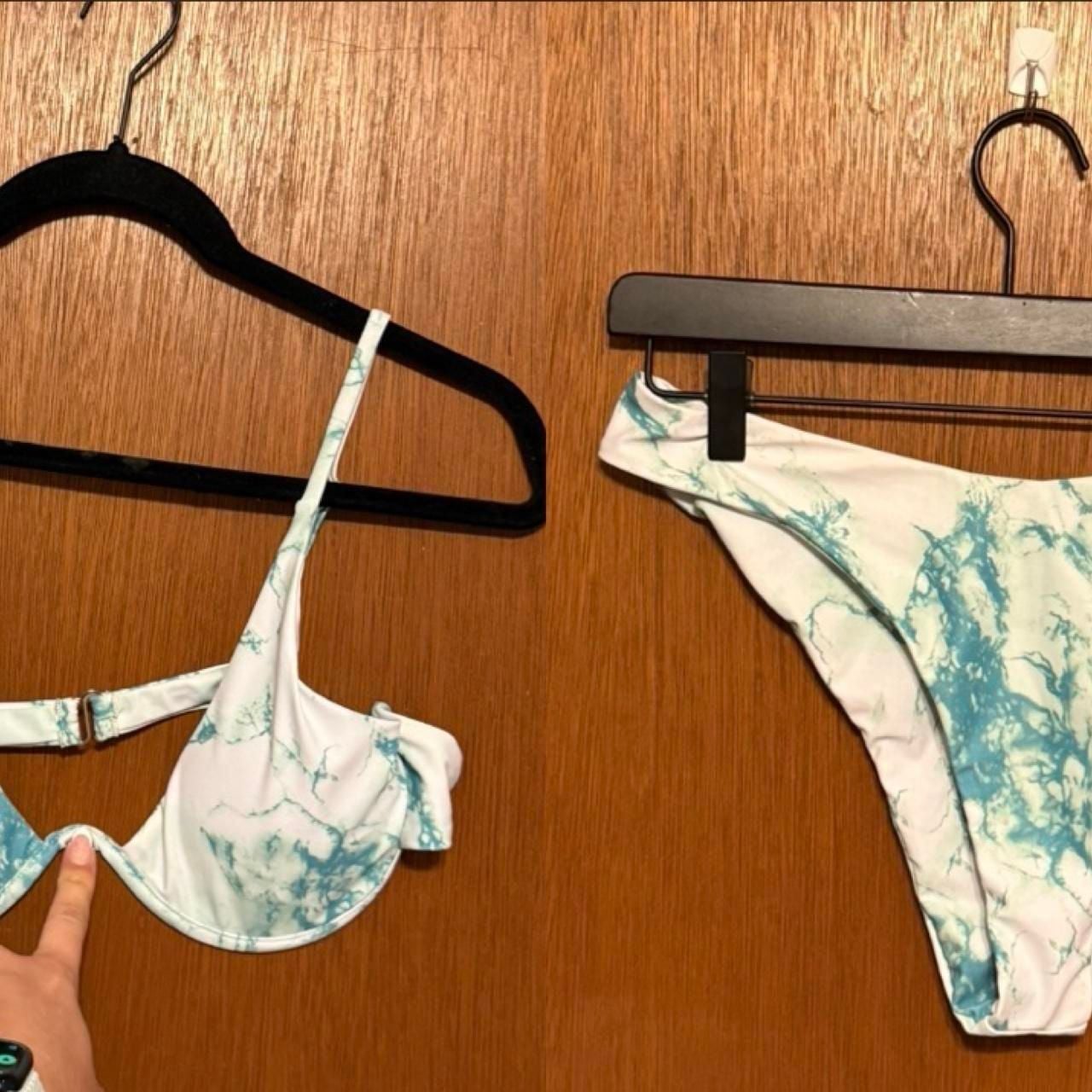 SHEIN 3-Piece Marble Print Underwire Bikini Set with Cover Up Skirt Size L 8