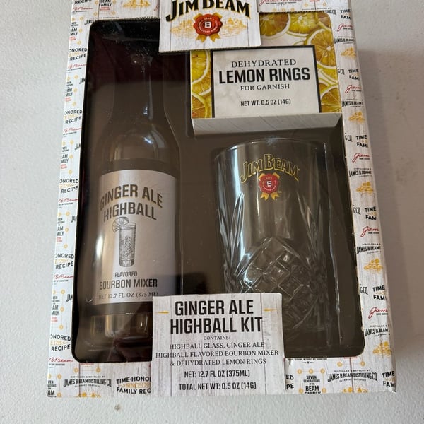 Jim Beam Ginger Ale Highball Kit with Highball Glass and Flavored Bourbon Mixer